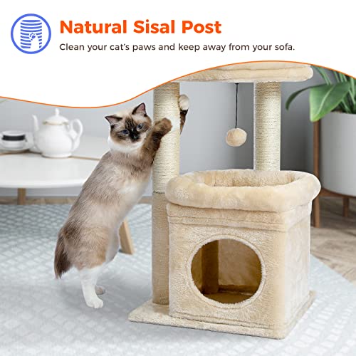 Cozy Cat Condo with Scratching Posts & Pom-Pom