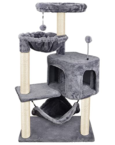 Grey Cat Tree with Condo and Hammock