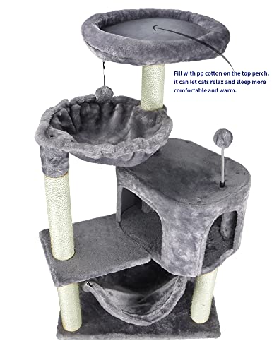 Grey Cat Tree with Condo and Hammock