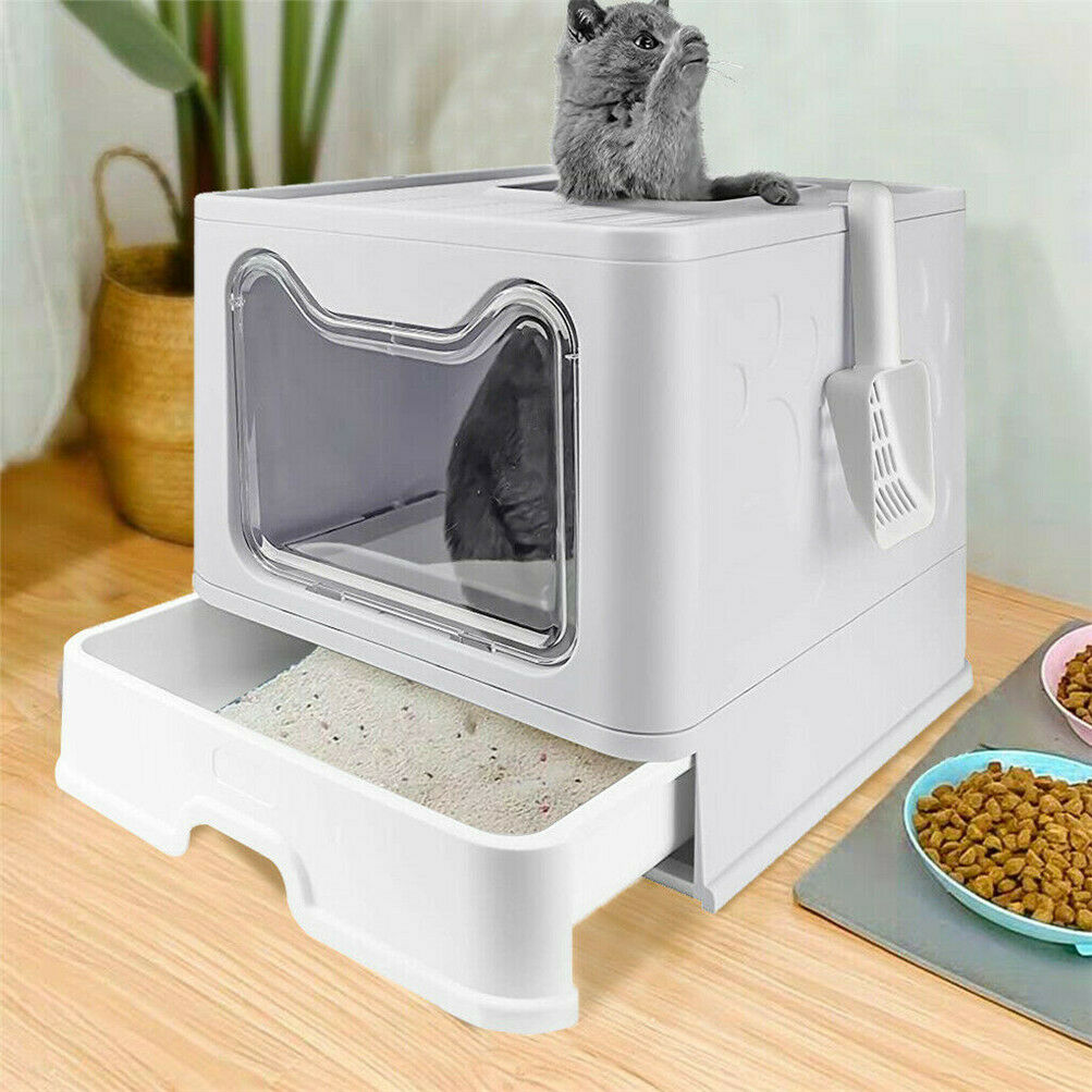 Foldable Top Exit Cat Litter Box with Lid