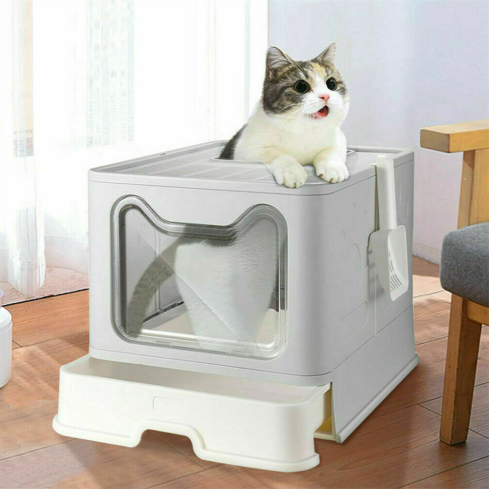 Foldable Top Exit Cat Litter Box with Lid