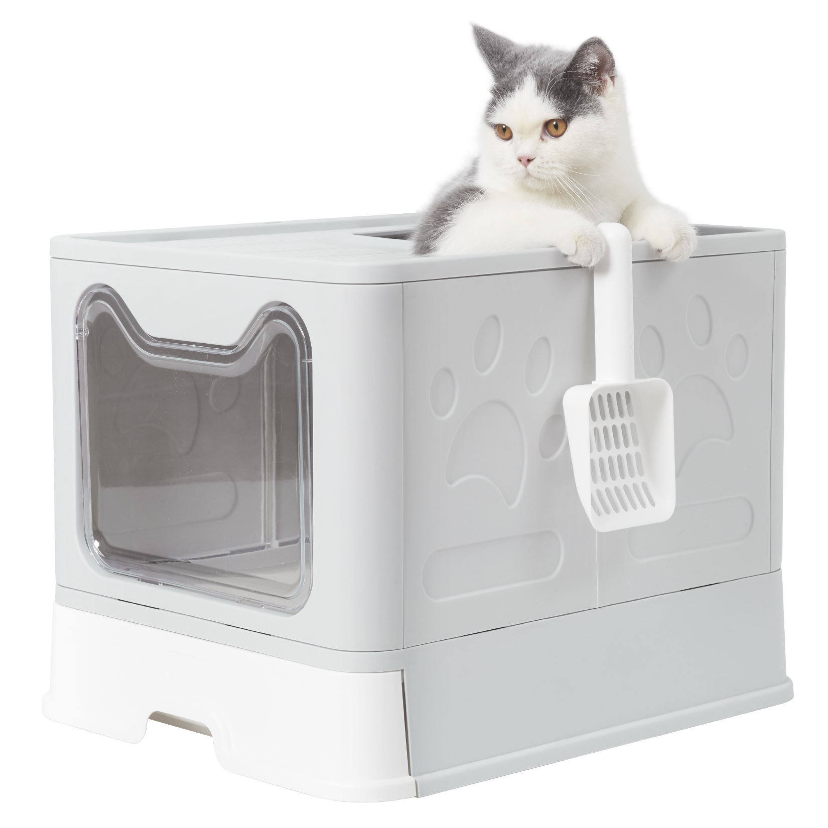Foldable Top Exit Cat Litter Box with Lid