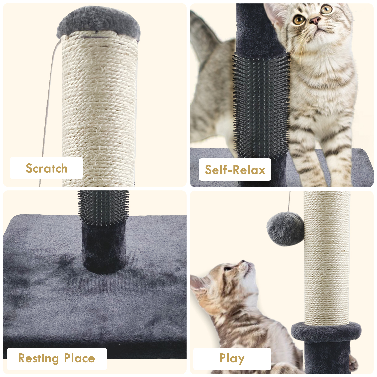 Interactive Cat Scratching Post with Grooming Toys