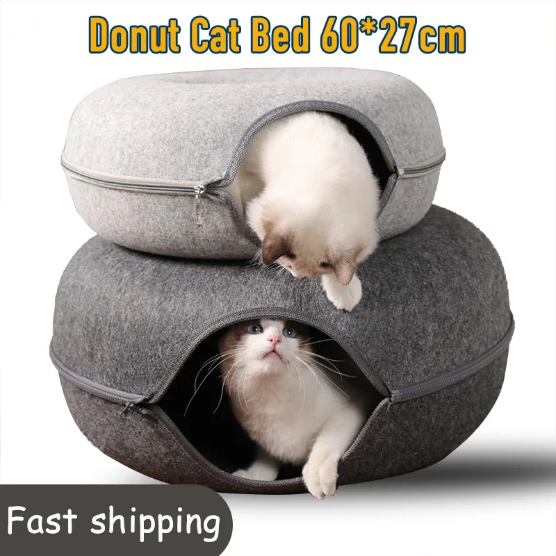 Donut Cat Bed Tunnel Interactive Toy Wool Bed