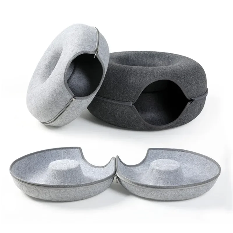 Donut Cat Bed Tunnel Interactive Toy Wool Bed