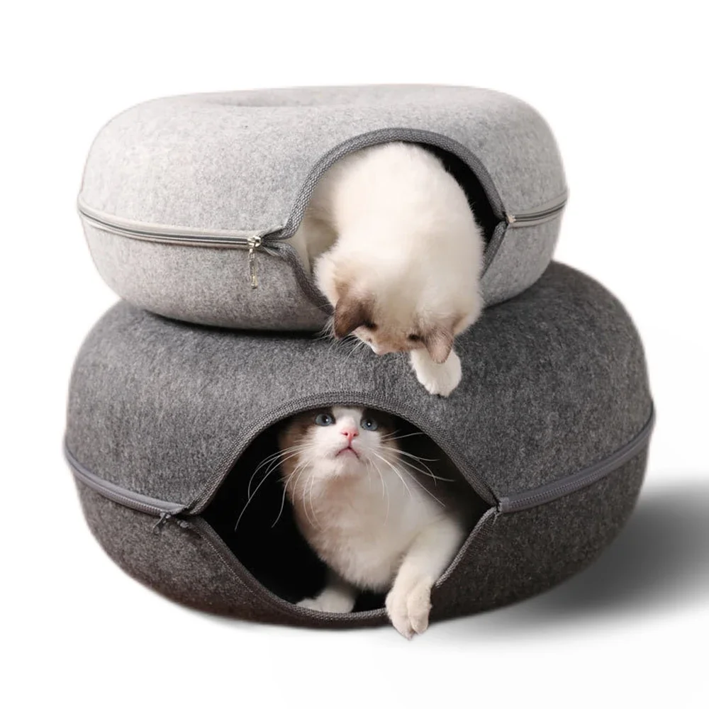 Donut Cat Bed Tunnel Interactive Toy Wool Bed