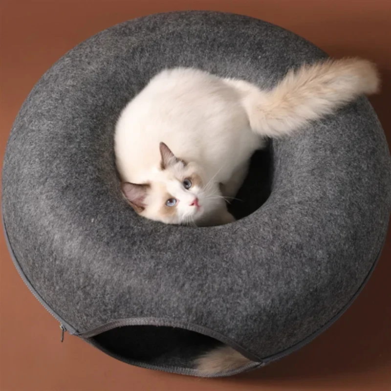 Donut Cat Bed Tunnel Interactive Toy Wool Bed
