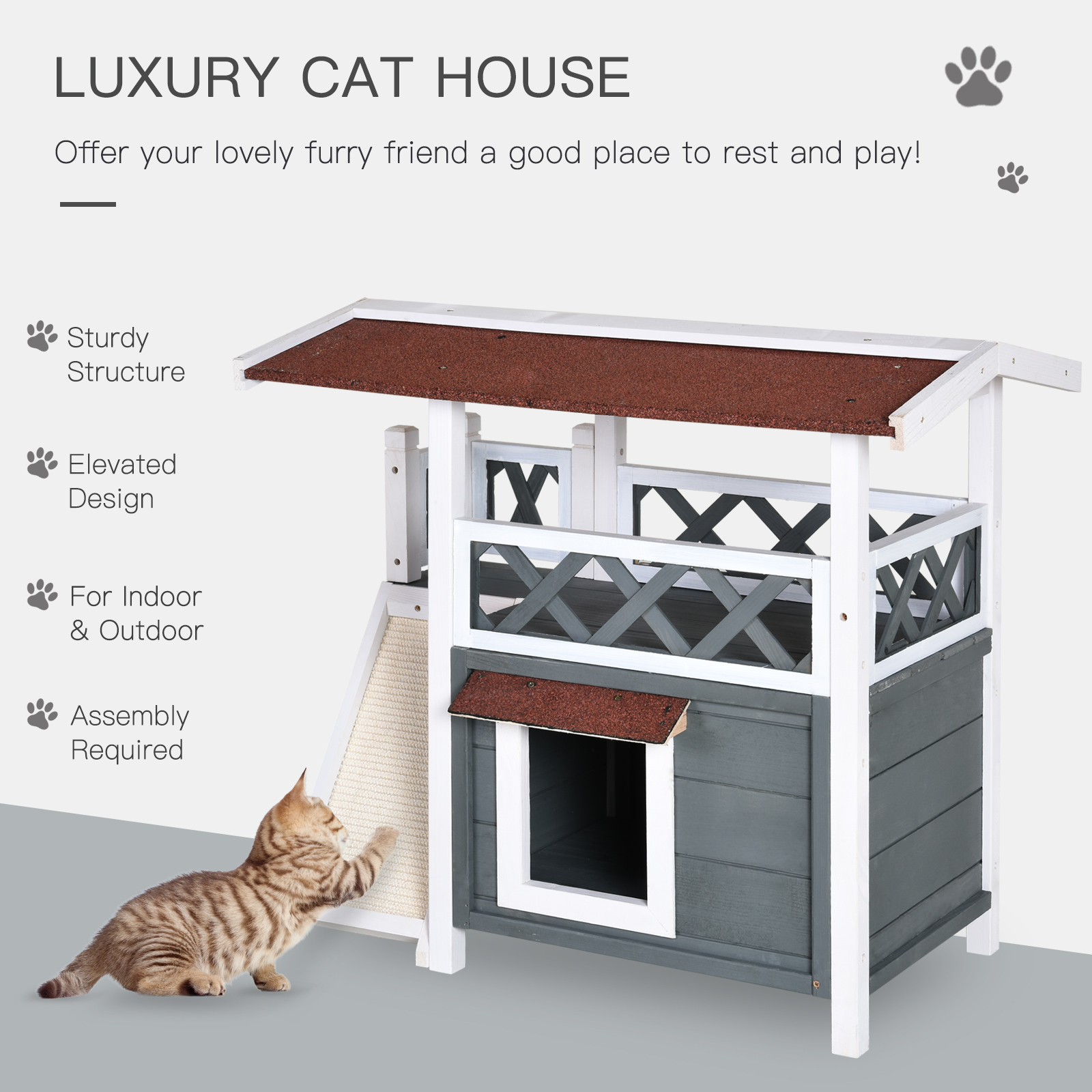 Wooden Outdoor Cat Shelter with Sisal Ramp