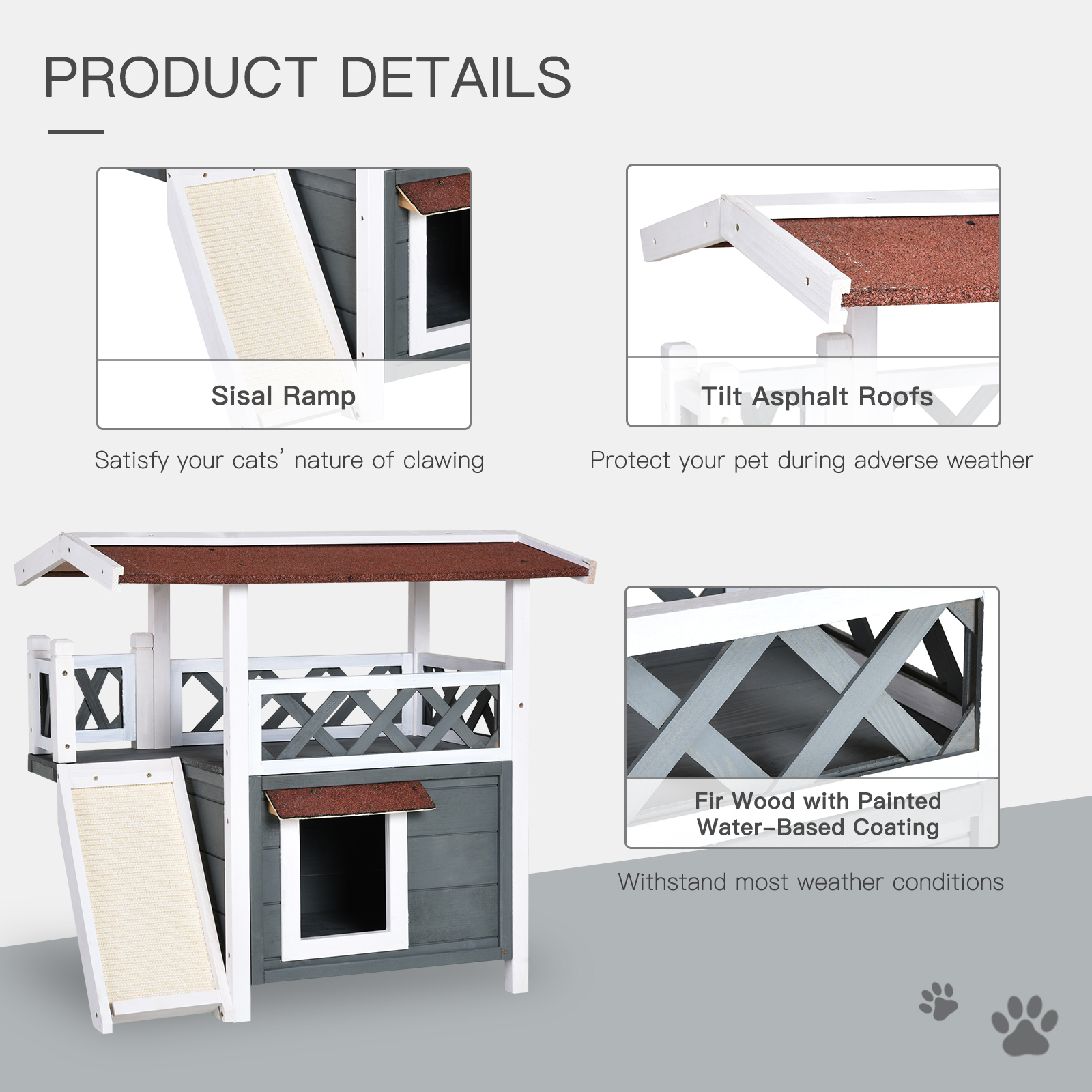 Wooden Outdoor Cat Shelter with Sisal Ramp