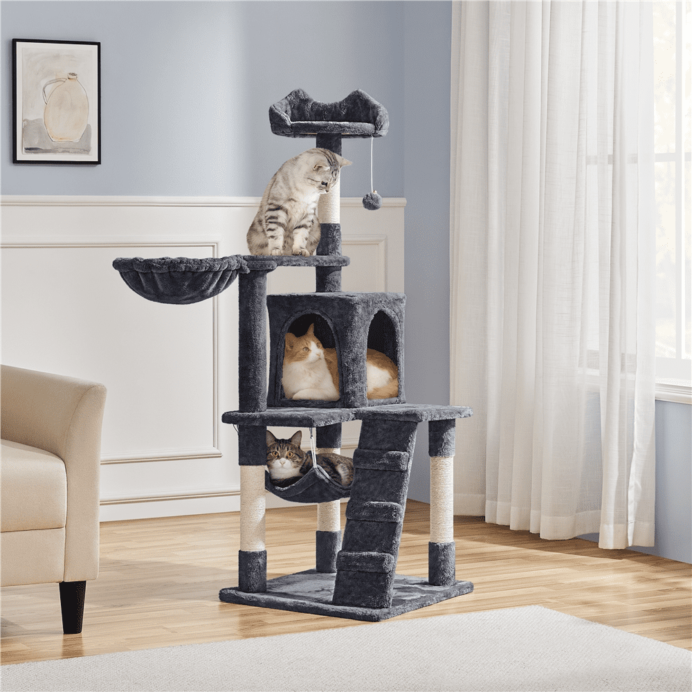 Gray Cat Tree Condo with Hammock & Tunnel