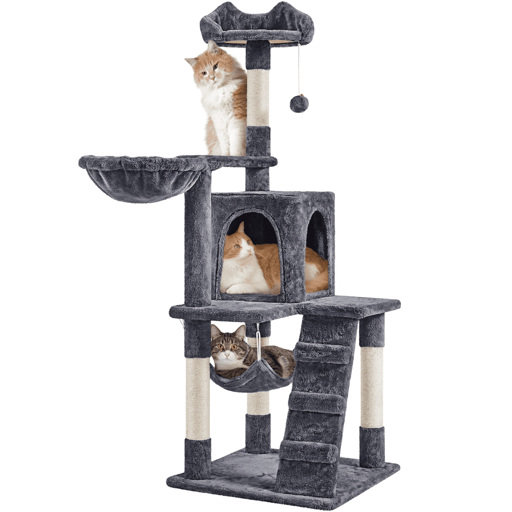 Gray Cat Tree Condo with Hammock & Tunnel