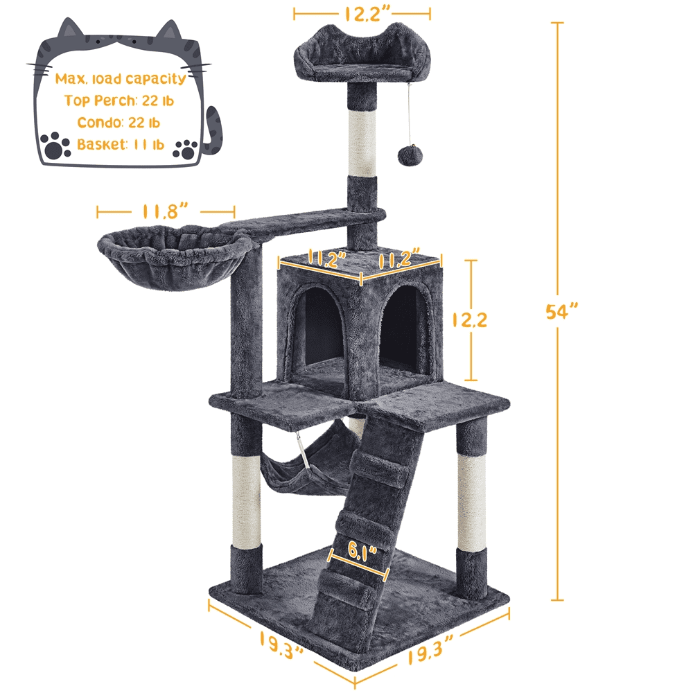 Gray Cat Tree Condo with Hammock & Tunnel