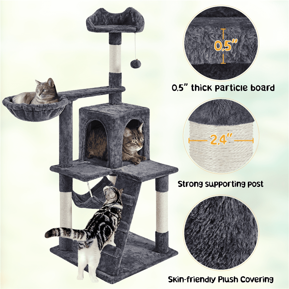 Gray Cat Tree Condo with Hammock & Tunnel