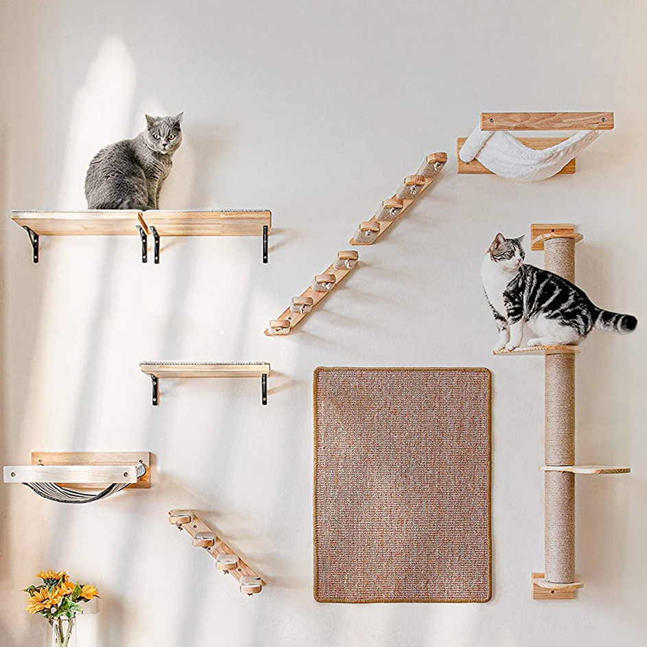 Wall-Mounted Cat Hammock with Scratching Post