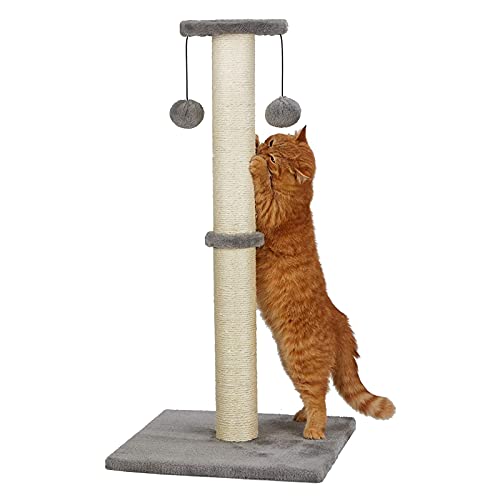 Tall Gray Cat Scratching Post with Toys