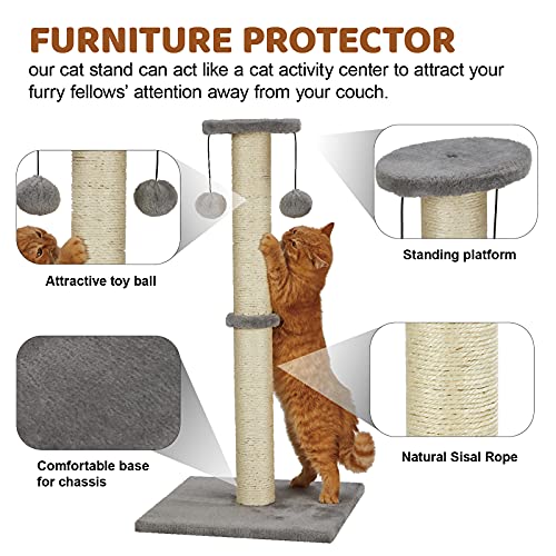 Tall Gray Cat Scratching Post with Toys