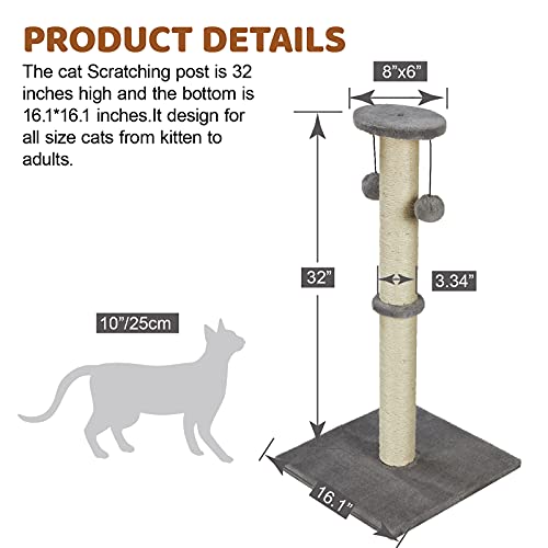 Tall Gray Cat Scratching Post with Toys