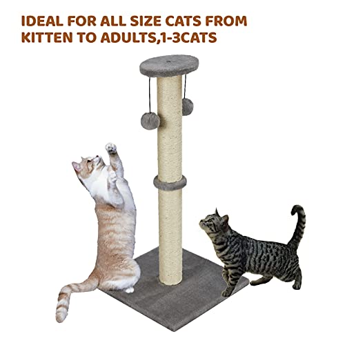 Tall Gray Cat Scratching Post with Toys