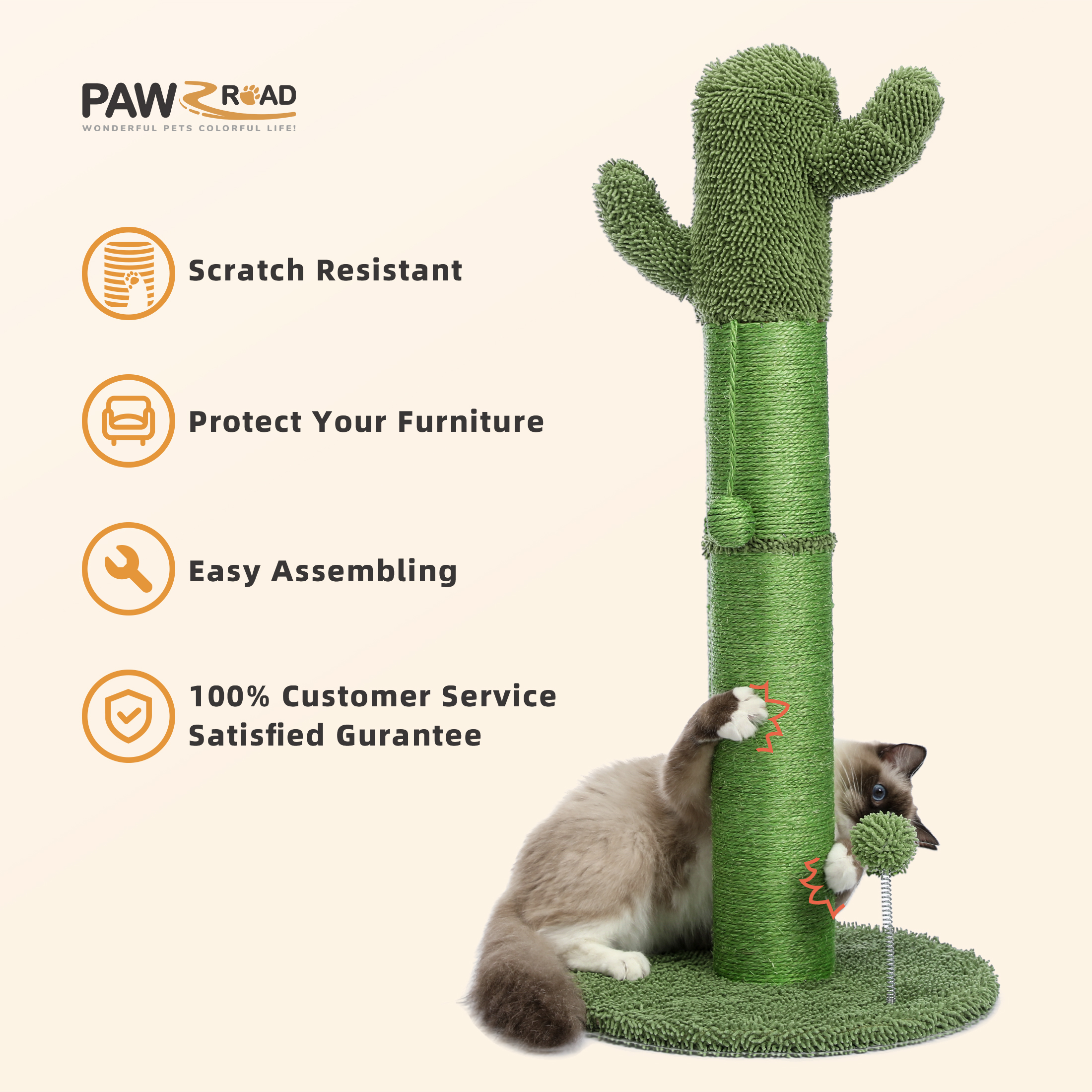 Green Cactus Cat Scratching Post Toy