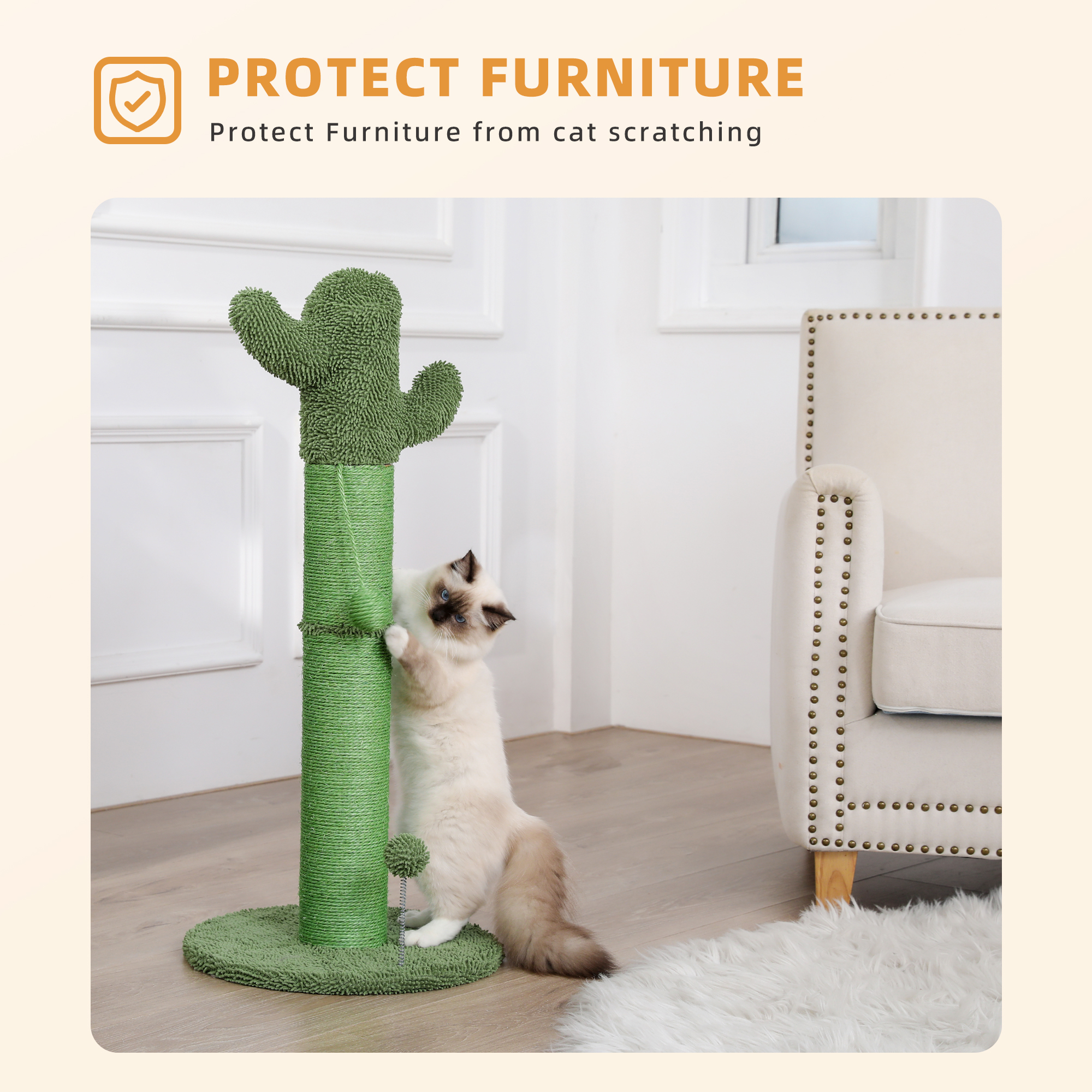 Green Cactus Cat Scratching Post Toy