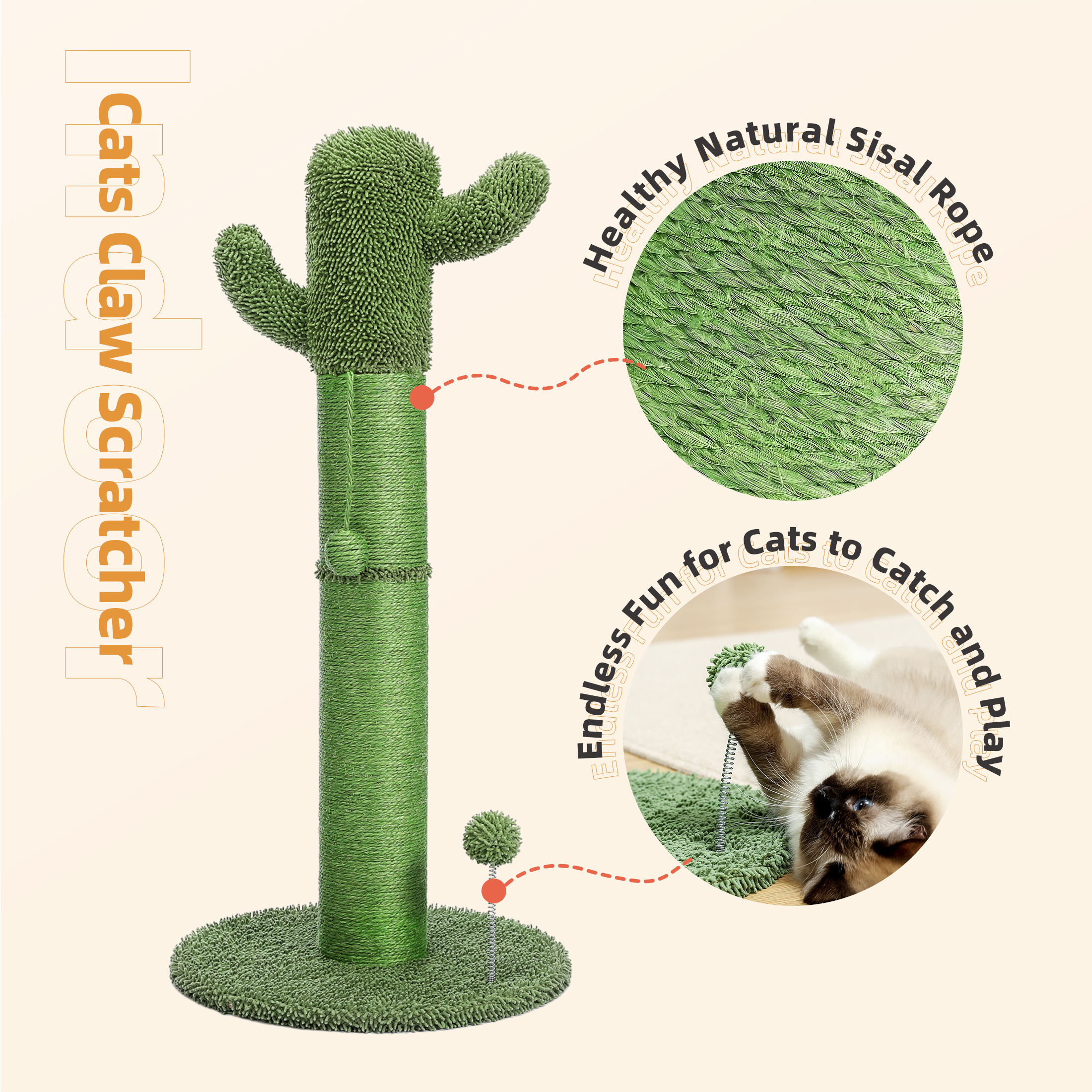 Green Cactus Cat Scratching Post Toy