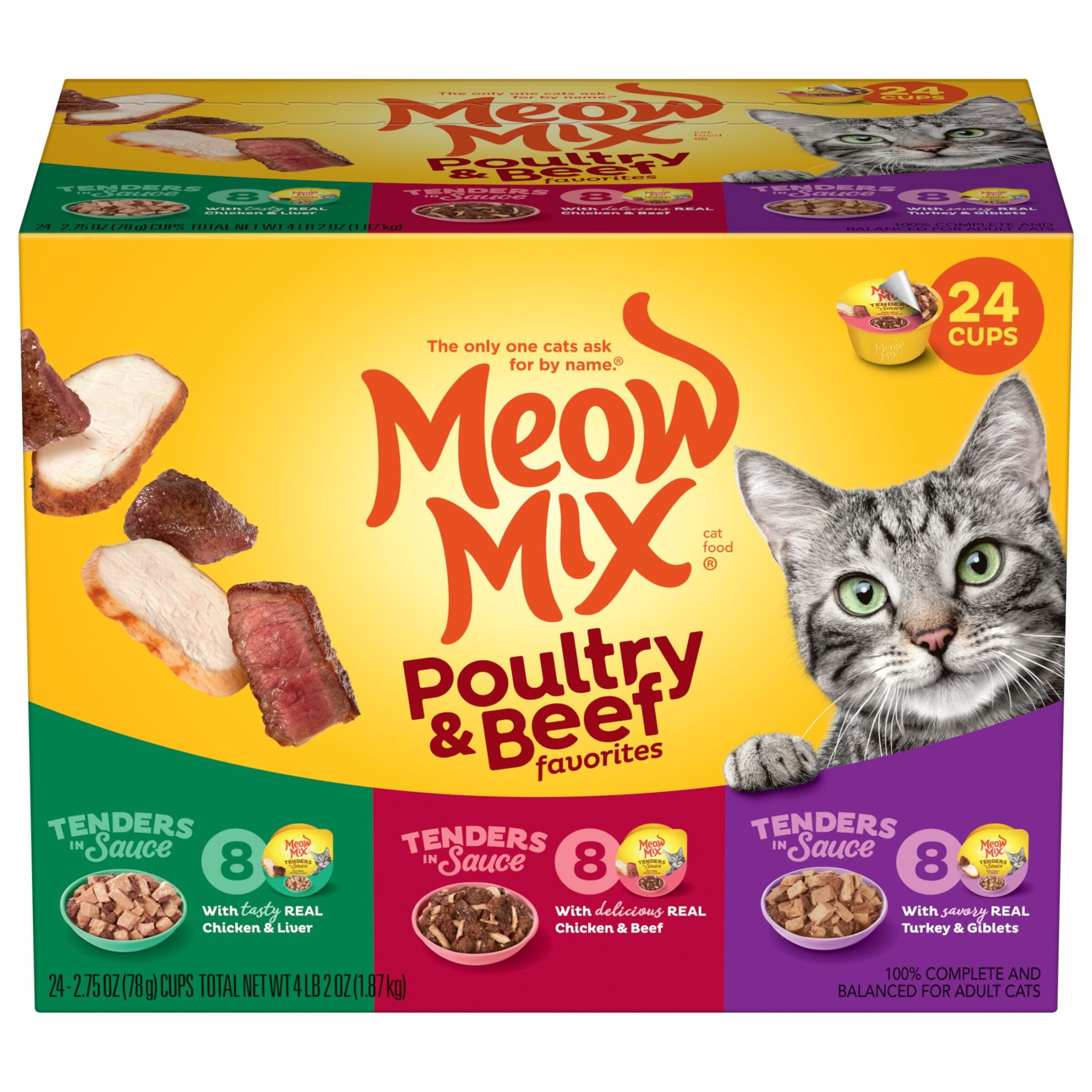 24 Cups of Meow Mix Favorites Variety Pack
