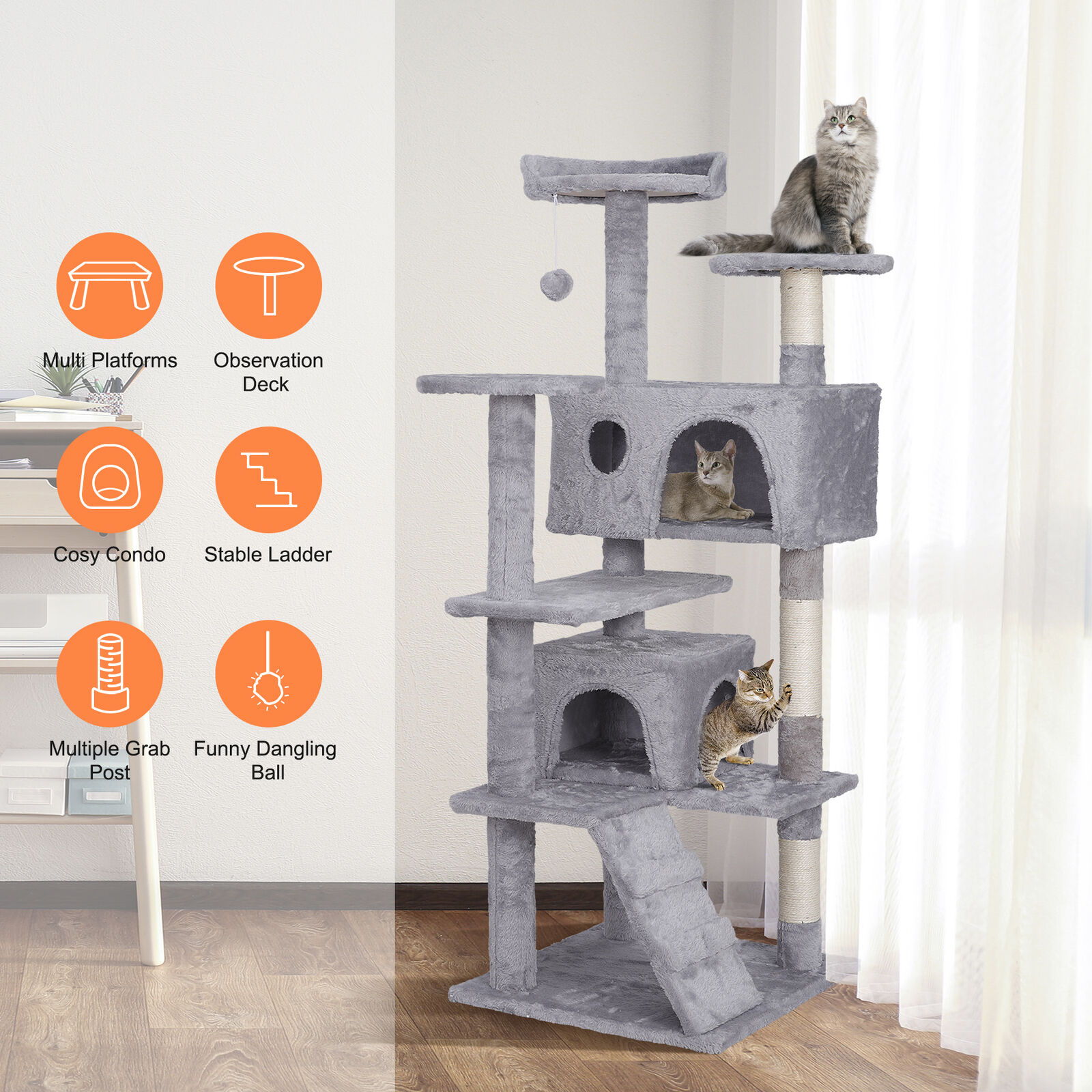 Light Grey Cat Tree Activity Center Condo