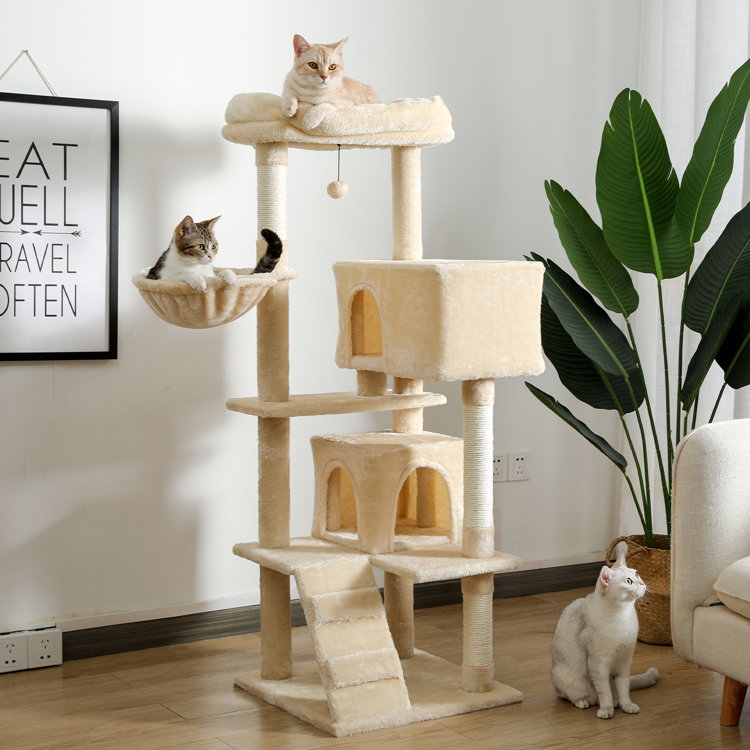 Tall Cat Tower with Cozy Perch & Toys
