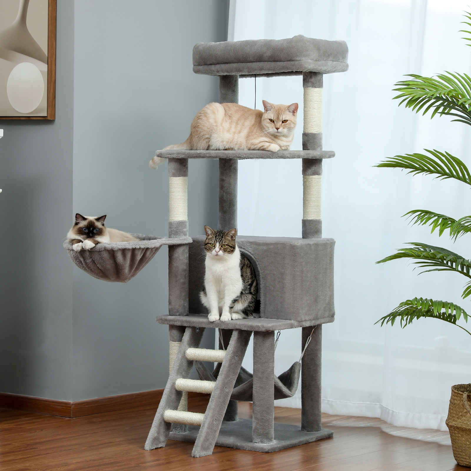 Tall Cat Tower with Cozy Perch & Toys