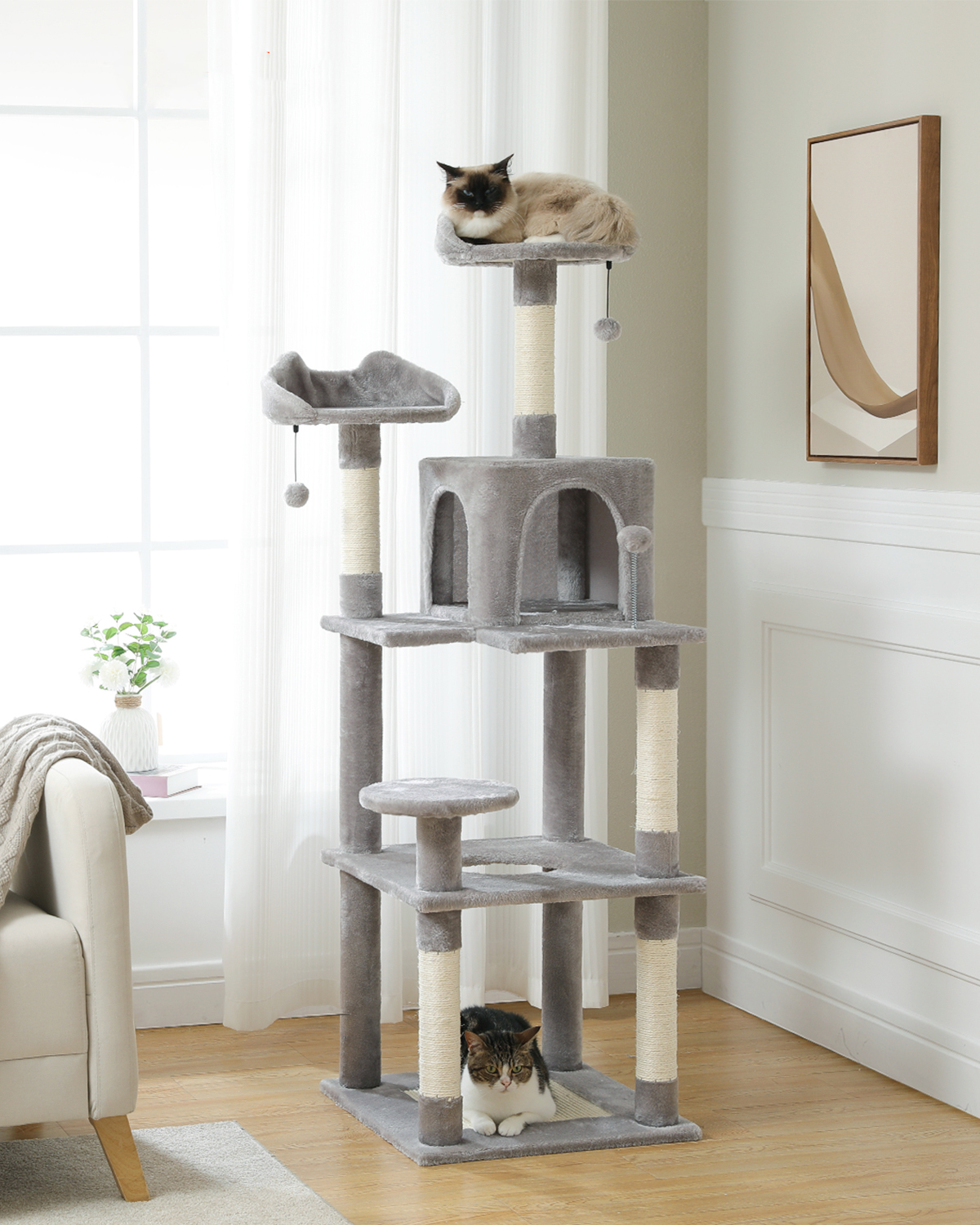 Tall Cat Tower with Cozy Perch & Toys