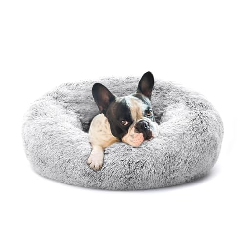 Fluffy Round Calming Cat Bed with Raised Rim