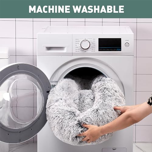 Fluffy Round Calming Cat Bed with Raised Rim