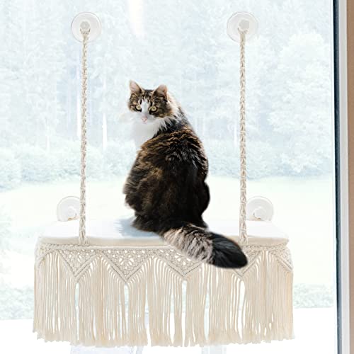 Macrame Cat Window Perch with Tassel, Gift