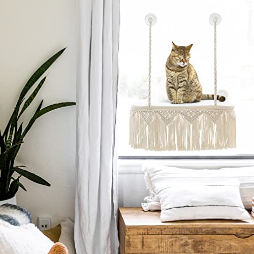 Macrame Cat Window Perch with Tassel, Gift