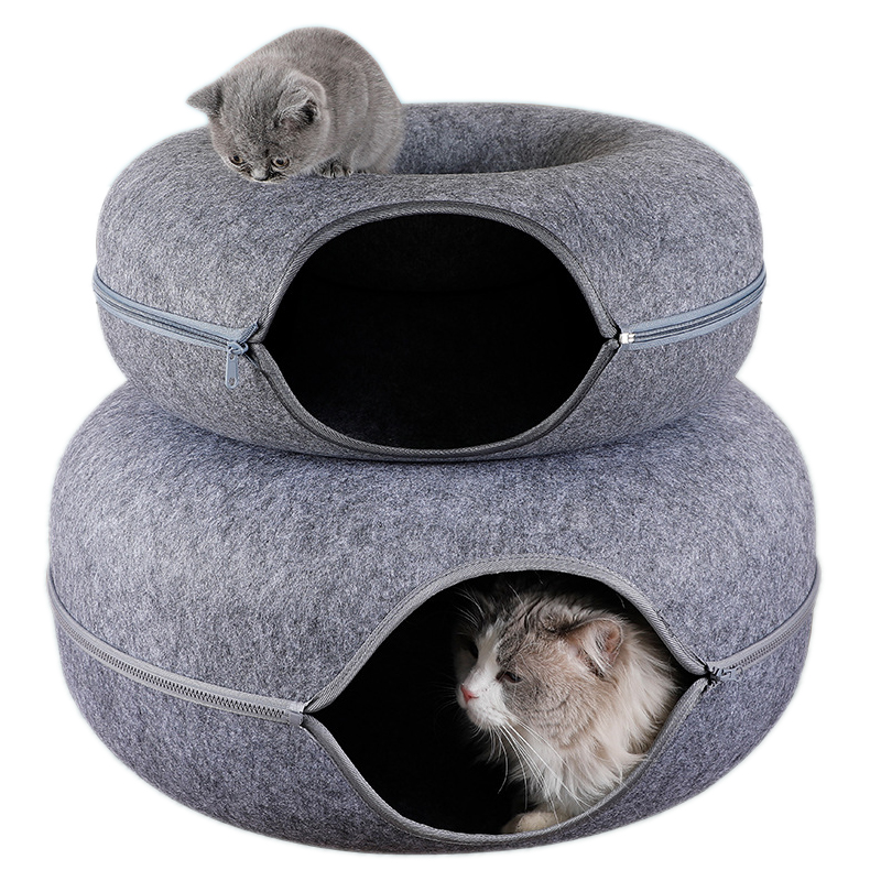Donut Cat Tunnel Bed Pets House Natural Felt Pet Cat Cave Toys Round Wool Felt Pet Bed For Small Dogs Cat Interactive Play Toy