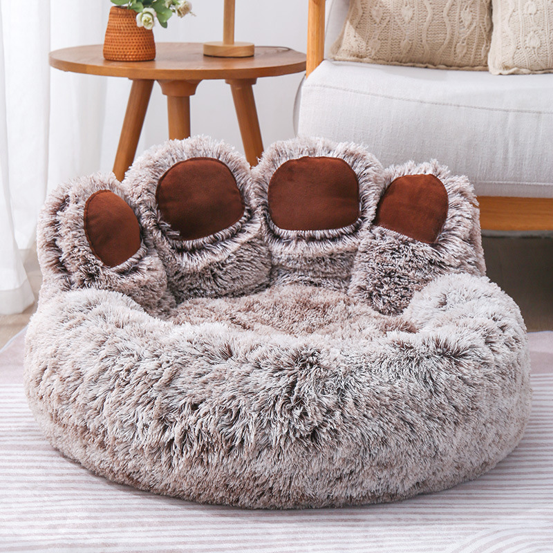 Fluffy Cat Donut Bed with Long Plush