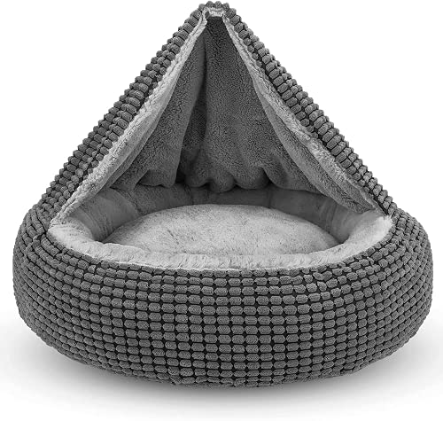 Cozy Hooded Cat Cave Bed with Attached Blanket