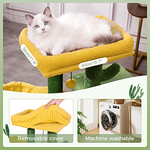 Yellow Cactus Cat Tree with Hammock & Scratching Post