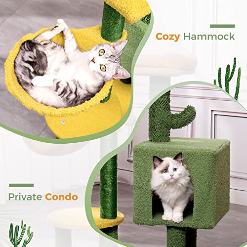 Yellow Cactus Cat Tree with Hammock & Scratching Post