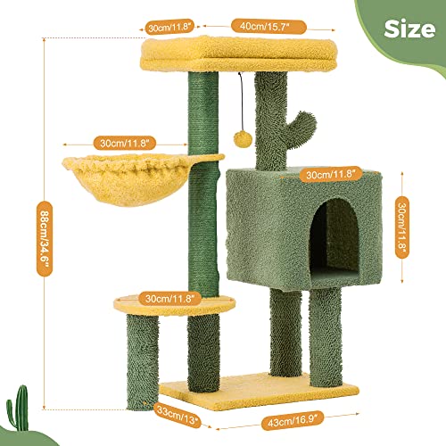 Yellow Cactus Cat Tree with Hammock & Scratching Post