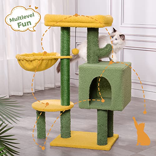 Yellow Cactus Cat Tree with Hammock & Scratching Post