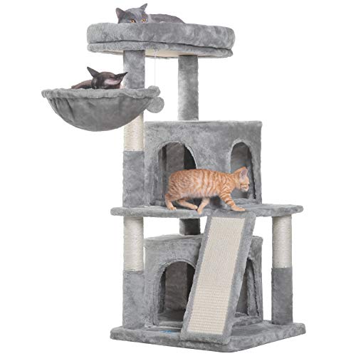 Light Gray Cat Tower with Luxury Condos & Basket