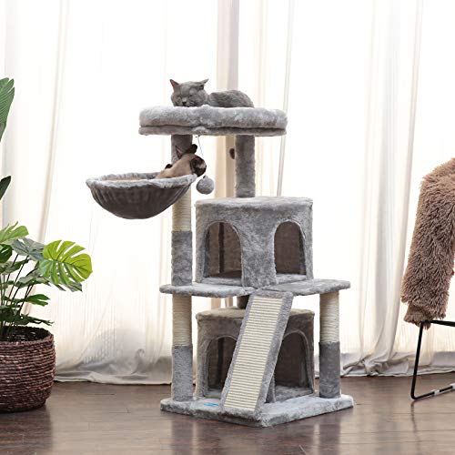 Light Gray Cat Tower with Luxury Condos & Basket