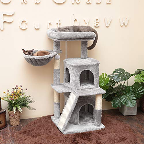 Light Gray Cat Tower with Luxury Condos & Basket