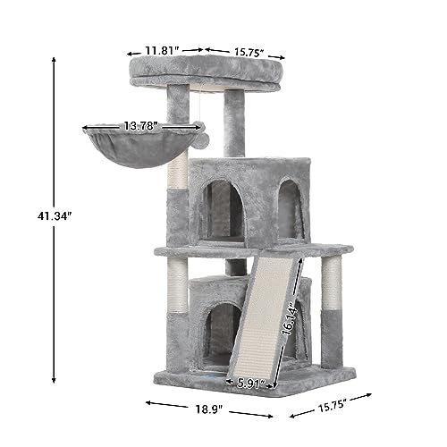 Light Gray Cat Tower with Luxury Condos & Basket