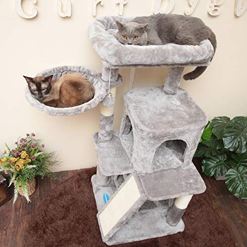 Light Gray Cat Tower with Luxury Condos & Basket