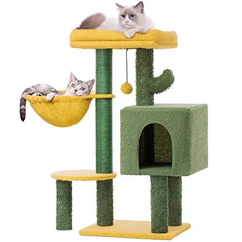 Yellow Cactus Cat Tree with Hammock & Scratching Post