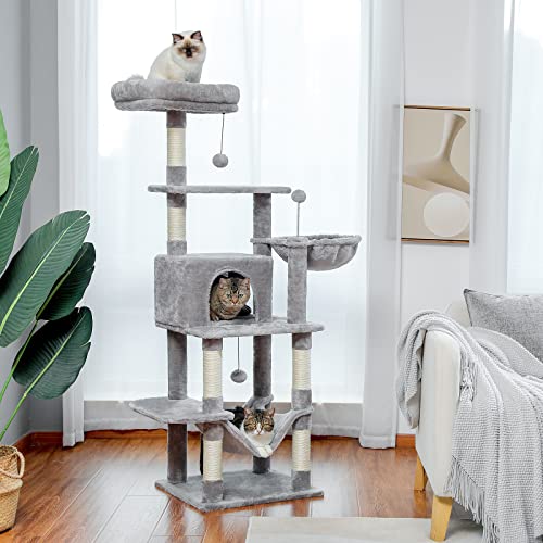 Grey Cat Tower with Sisal Scratching Post