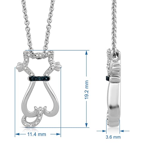 Blue and White Diamond Cat Pendant Necklace