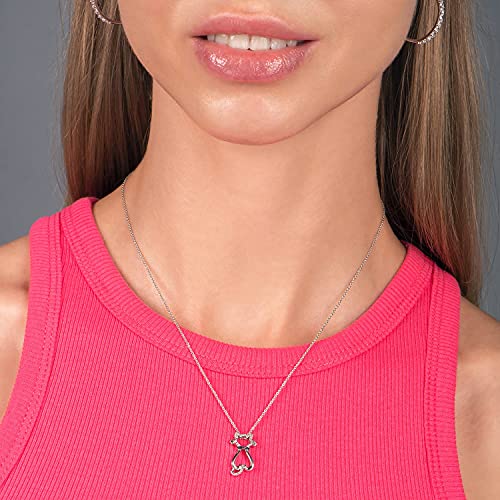 Blue and White Diamond Cat Pendant Necklace